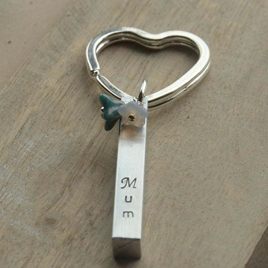 Personalised Mum Nan Gran Grandma Aluminium Hand Stamped Bar Keyring