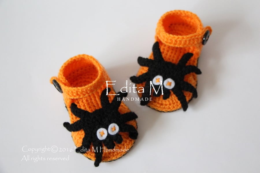 Baby sandals, crochet sandals, Haloween, spider