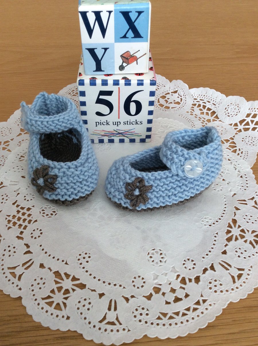 Hand Knitted Mary Jane Baby Shoes 