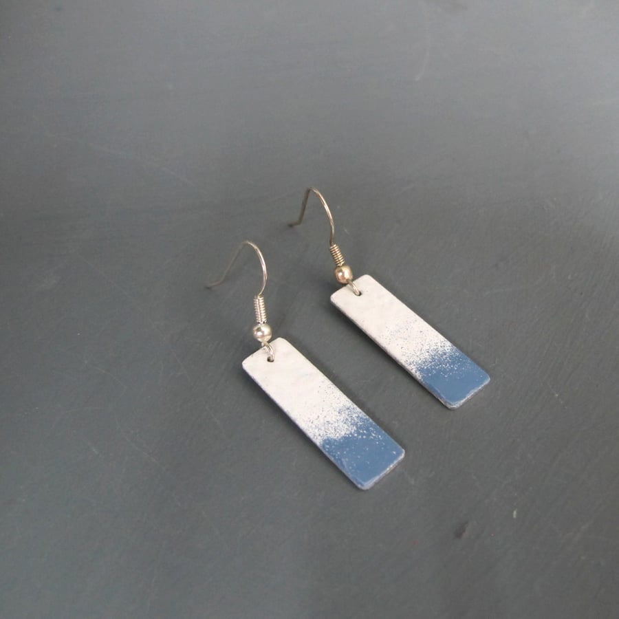 Blue & White Enameled Aluminium Rectangle Drop Earrings