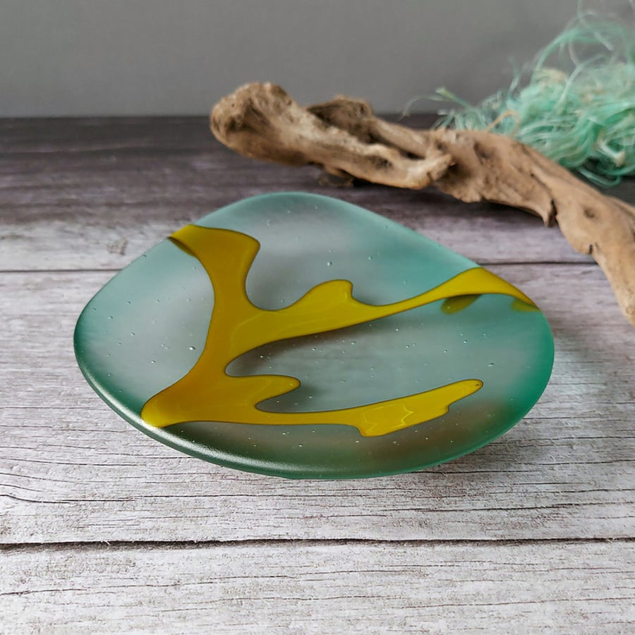 Fused glass bowl in transparent aqua