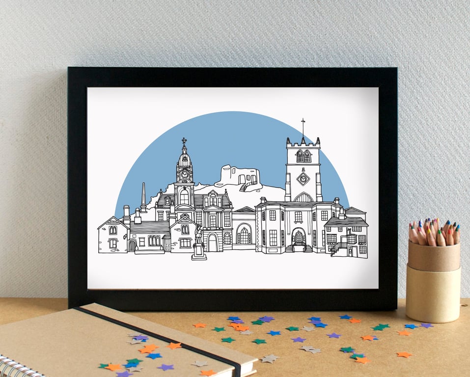 Kendal Landmarks Skyline Art Print