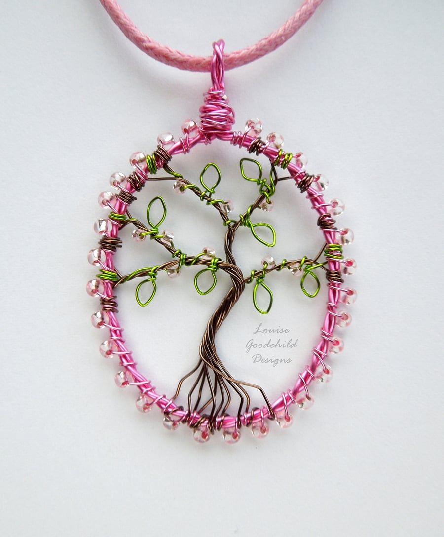 Cherry Blossom tree of life pendant necklace, unique wearable wire art