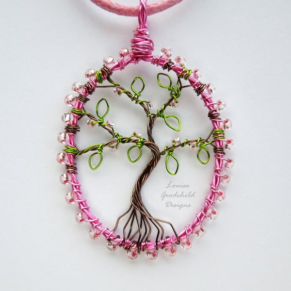 Cherry Blossom tree of life pendant necklace, unique wearable wire art
