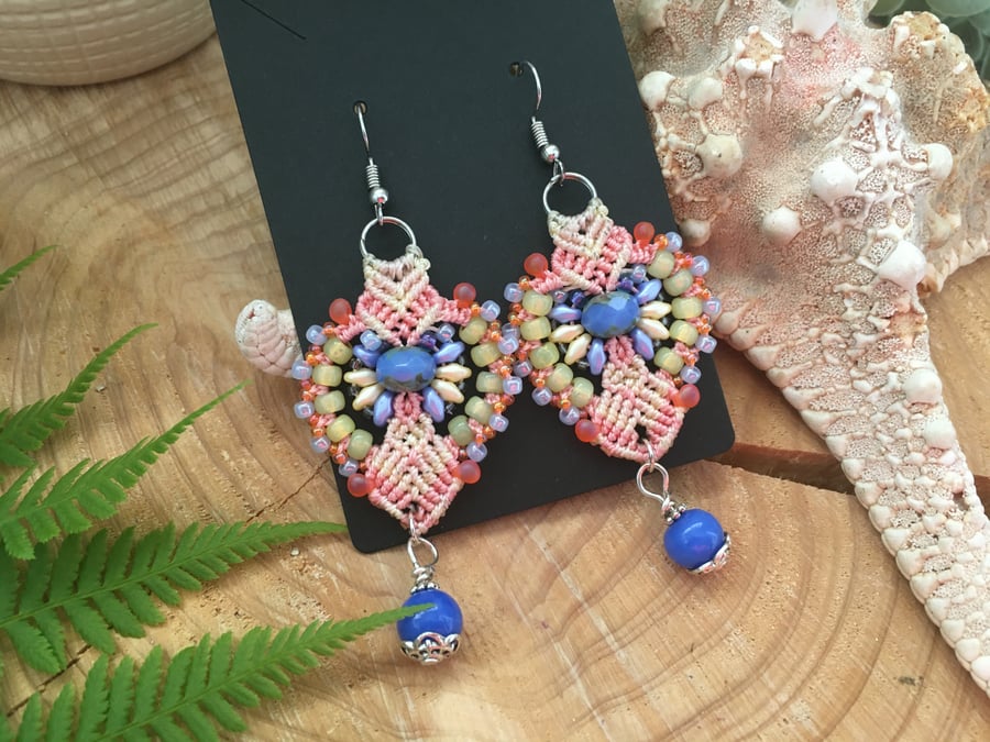 earrings, Pretty macrame beaded dangle earrings, earrings for mum