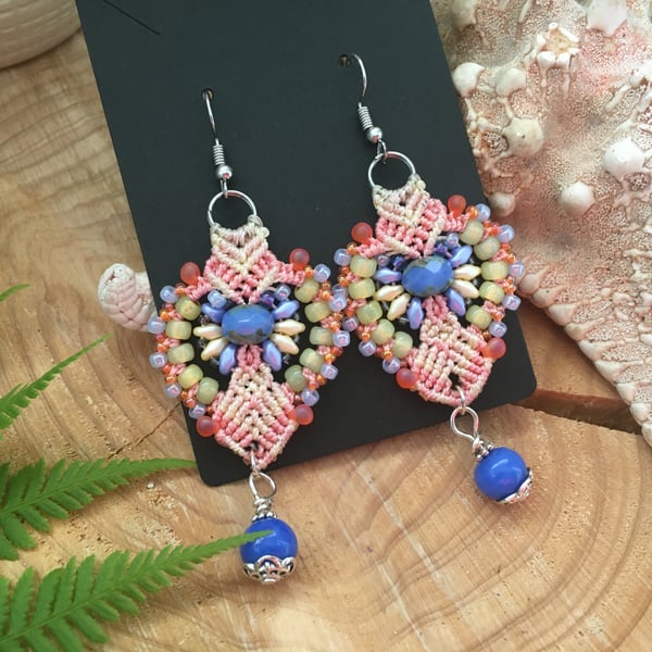 earrings, Pretty macrame beaded dangle earrings, earrings for mum