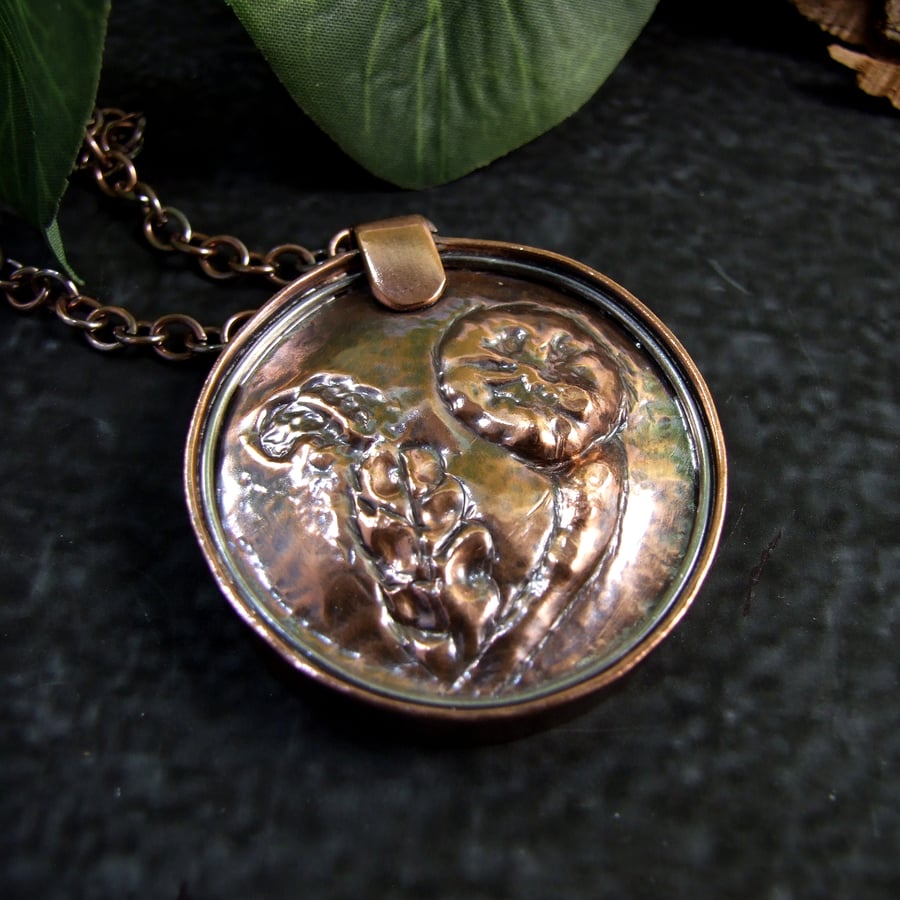 Copper Statement Pendant. Handcrafted Repousse Dandelion Clock Necklace