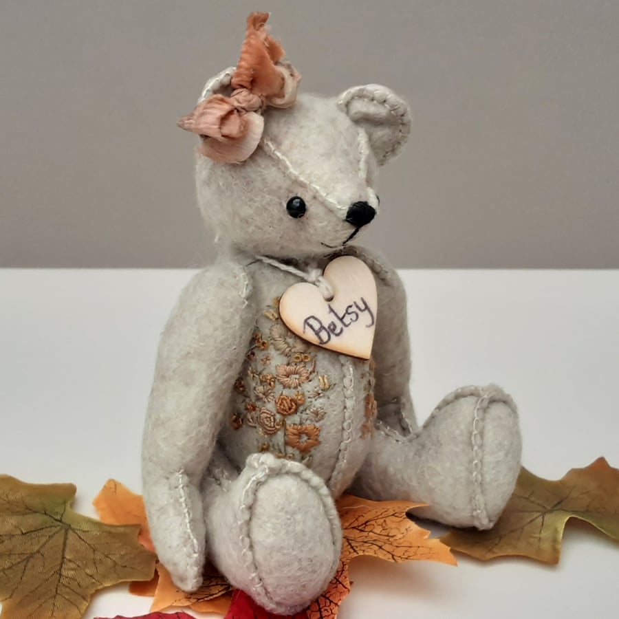 Teddy bear, one of a kind collectable bear, small embellished fabric bear 