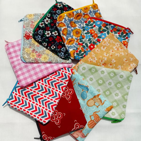 Small Bright Patterned Zip Coin Purse Cosmetic Pouch