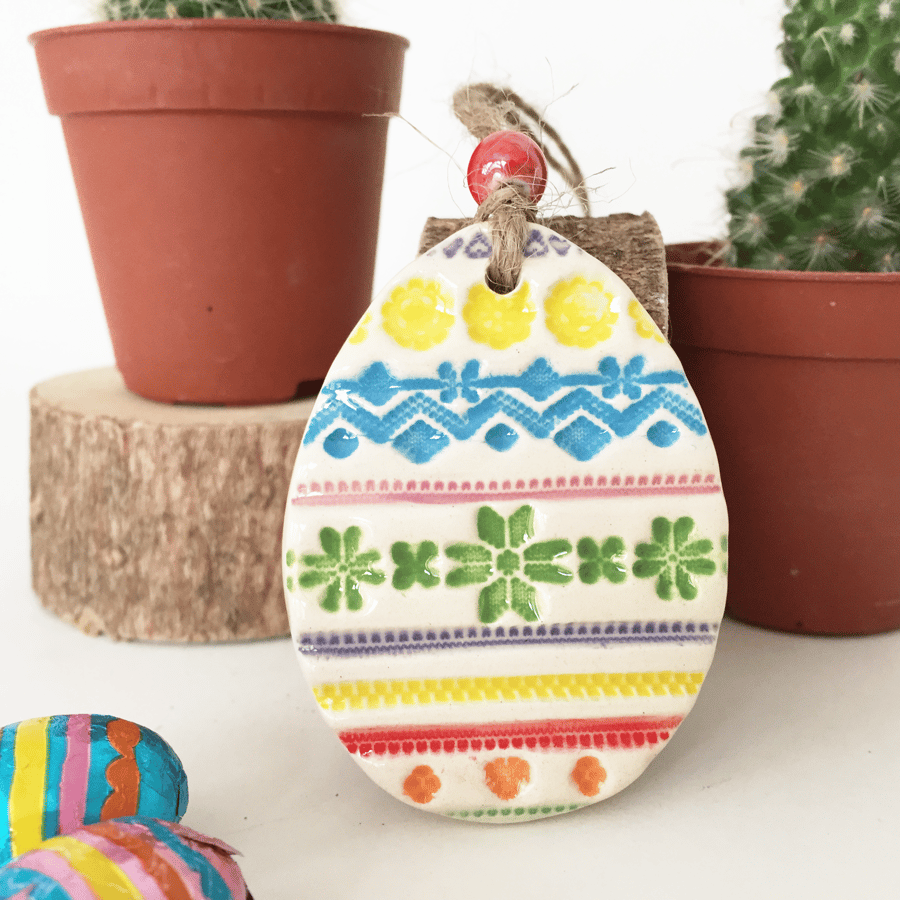 Pottery Easter Egg decoration Ceramic Easter Egg patterned egg bright pattern