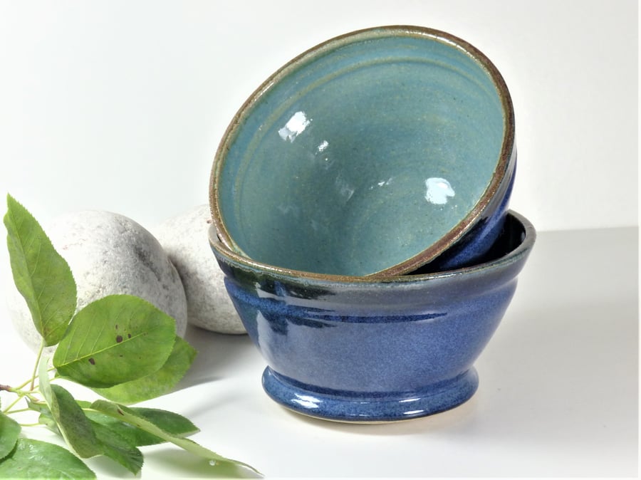 Smooth Blue Breakfast - Soup - Salad - Olive - Tapas Bowl Ceramic Stoneware 