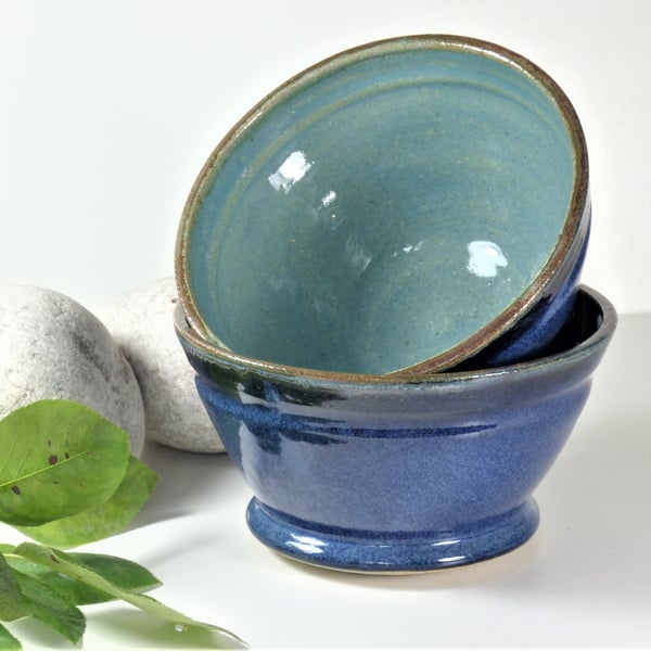 Smooth Blue Breakfast - Soup - Salad - Olive - Tapas Bowl Ceramic Stoneware 