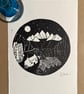Perfectly Imperfect - Moonlit Mountains - original hand burnished lino print