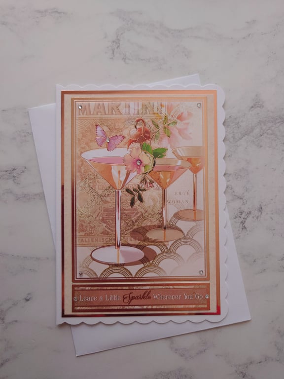 Leave a Little Sparkle Wherever You Go Vintage Rose Gold 3D Luxury Handmade Card