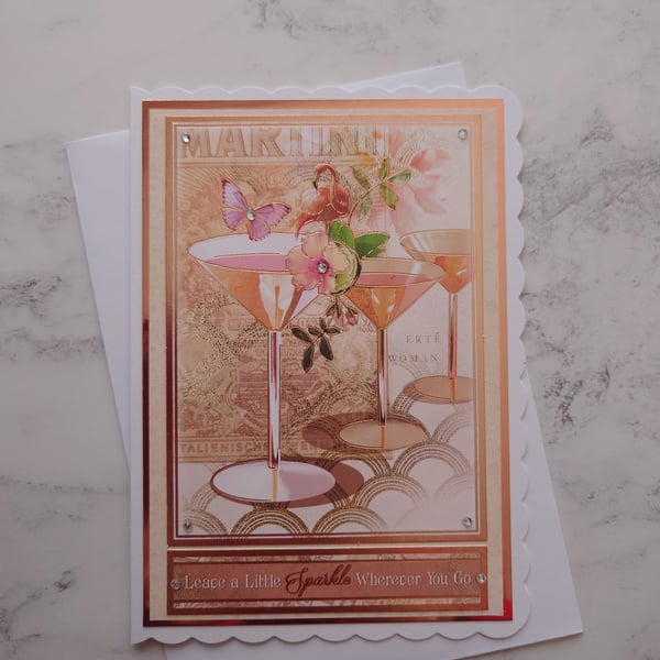 Leave a Little Sparkle Wherever You Go Vintage Rose Gold 3D Luxury Handmade Card