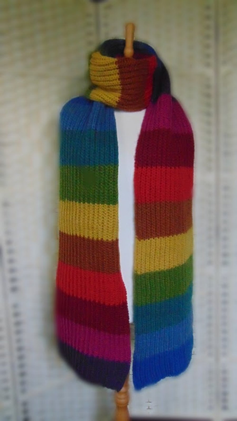 long striped  scarf, hand knitted in British wool