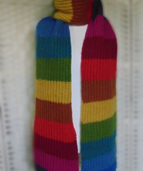 long striped  scarf, hand knitted in British wool