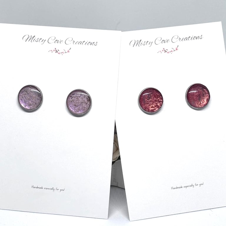 12mm Resin Stud Earrings  Lilac or Red 