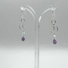Sterling Silver Moon with Faceted Amethyst Drop – Celestial Handmade Earrings