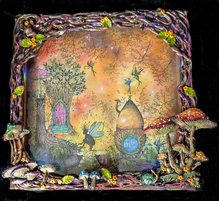 Nestled under the Hedgerow Light up Frame OOAK Handcrafted