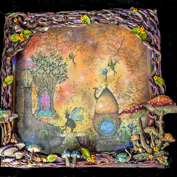 Nestled under the Hedgerow Light up Frame OOAK Handcrafted