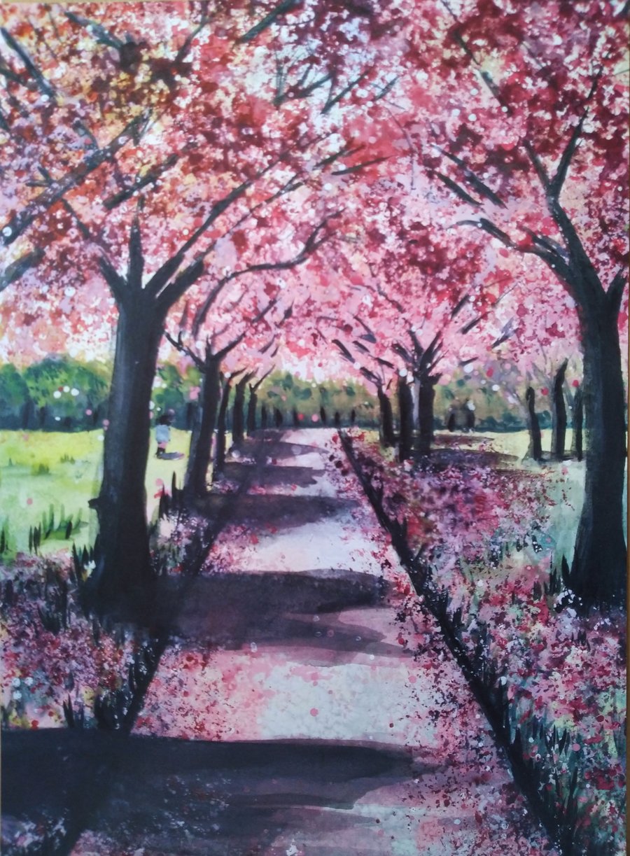Cherry  blossom watercolour  print 