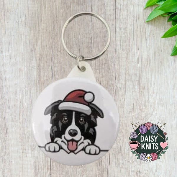 Border Collie Dog Santa Hat Keyring – Christmas Gift for Border Collie Owners
