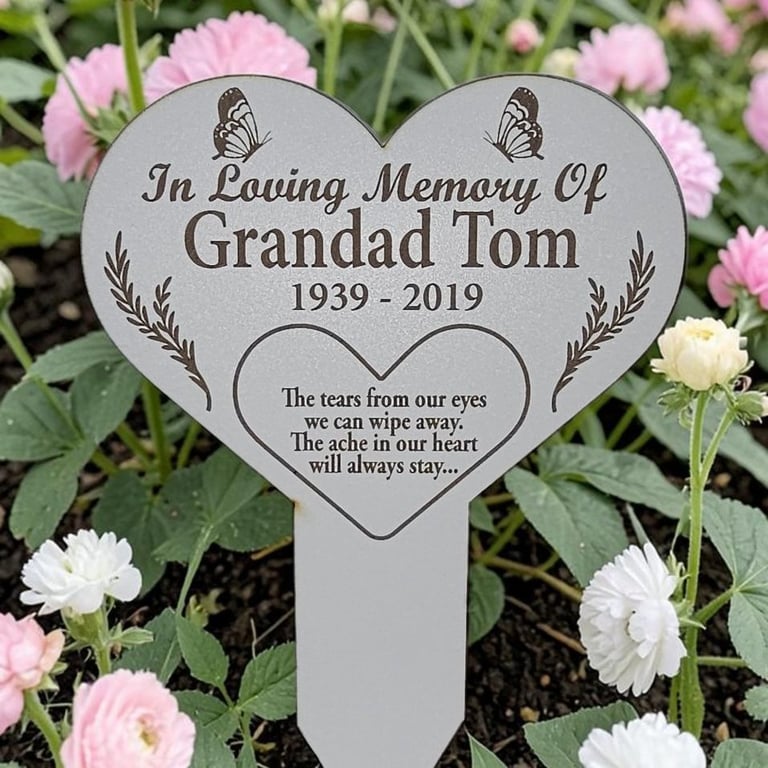 Graveside stake memorial marker plaque white loving memory mum dad family