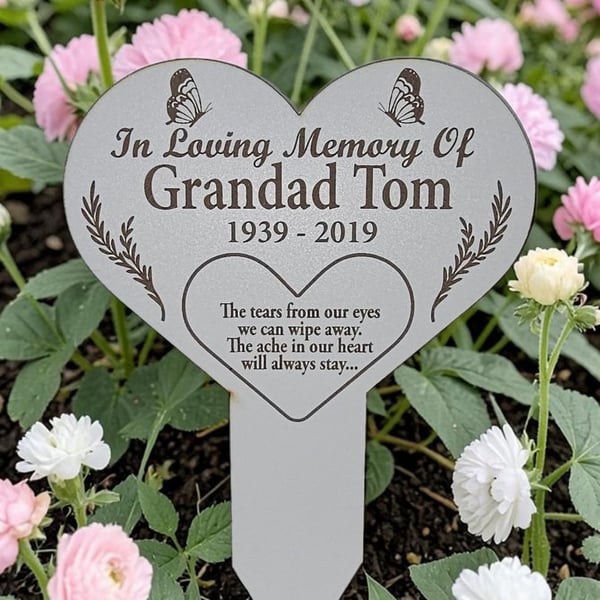 Graveside stake memorial marker plaque white loving memory mum dad family
