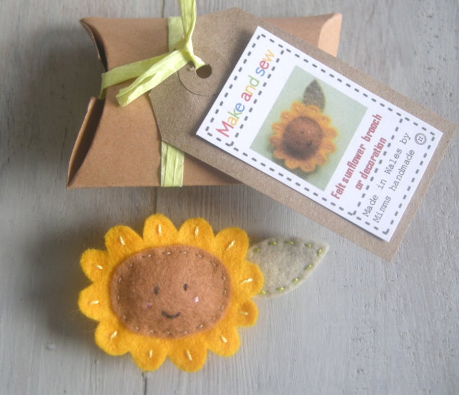 Sewing kit, craft kit sunflower badge or decoration
