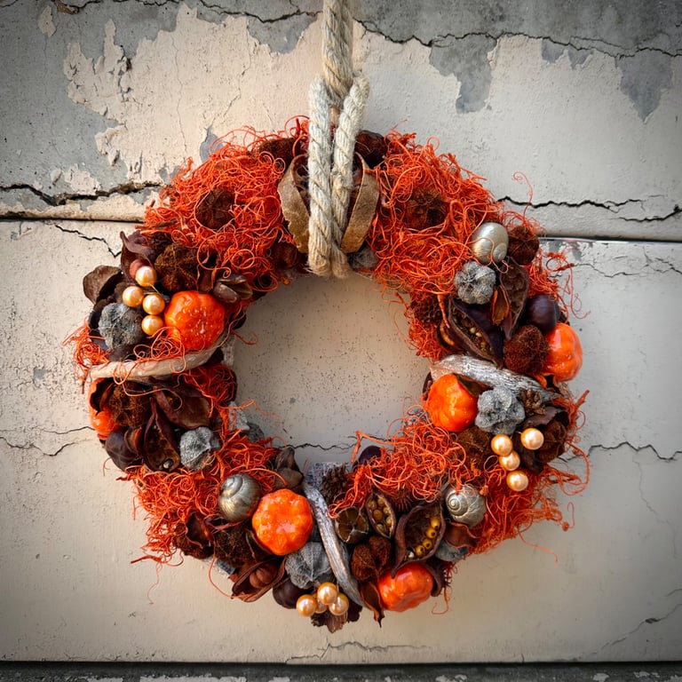 Halloween pumpkin dried floral wreath farmhouse door hanging country home decor
