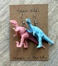 Upcycled Pink Velociraptor and Blue Allosaurus Dinosaur Earrings