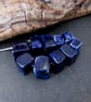 10 Small Dark Blue Glazed Cube Clay Beads - Image 3
