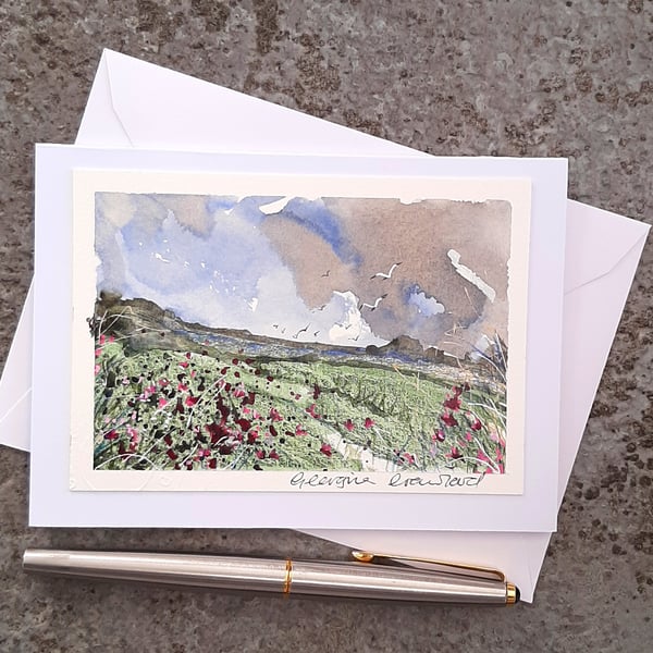 Pink Campion Wildflowers. Blank Card. Handpainted. Paper Art to Frame or Post