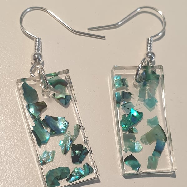 Rectangle green mother of pearl resin earrings
