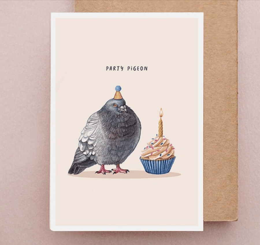 Pigeon Birthday Card - Cute Wood Pigeon Card, Cupcake Birthday Card, Funny Cards