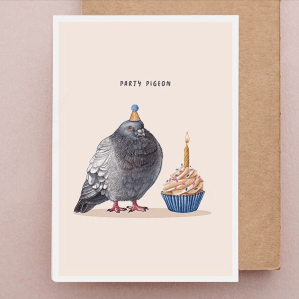 Pigeon Birthday Card - Cute Wood Pigeon Card, Cupcake Birthday Card, Funny Cards