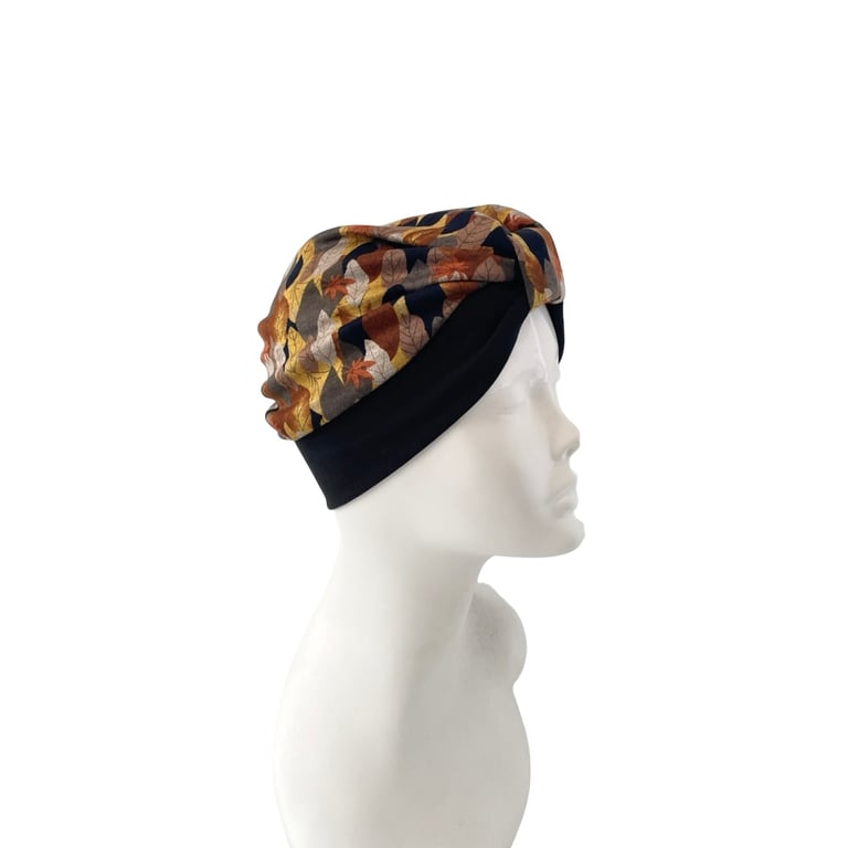 Soft Leaf Print Turban Hat, Handmade Stretch Jersey Hair Loss Turban for Women