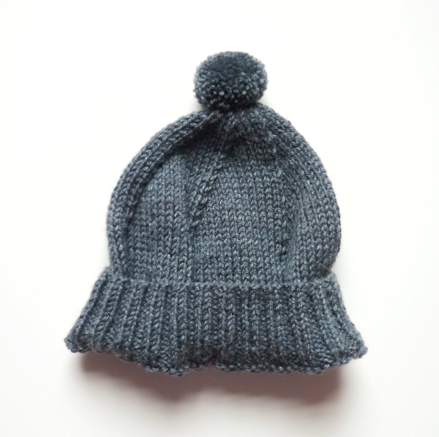 Baby boy knitted hat - Wool & silk beannie - Kids shouchy hat