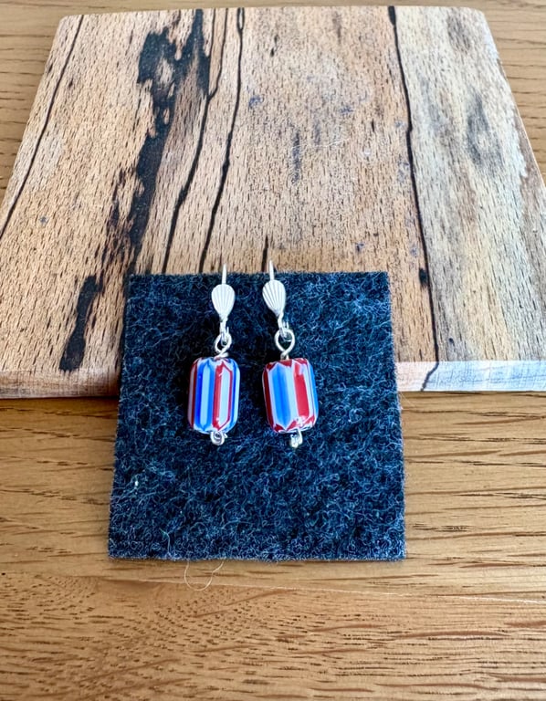 925 Sterling silver chevron bead drop earrings