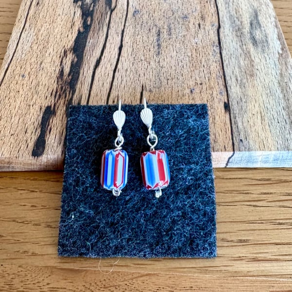 925 Sterling silver chevron bead drop earrings