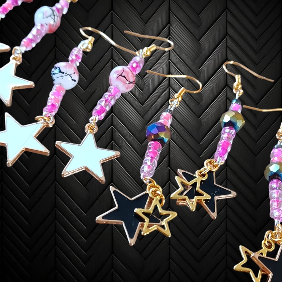 Handmade Upcycled Dangle Earrings - Funky Stars