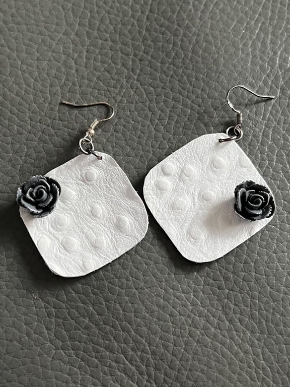 White Handcrafted Leather Earrings - Minimalist Leather Jewellery 