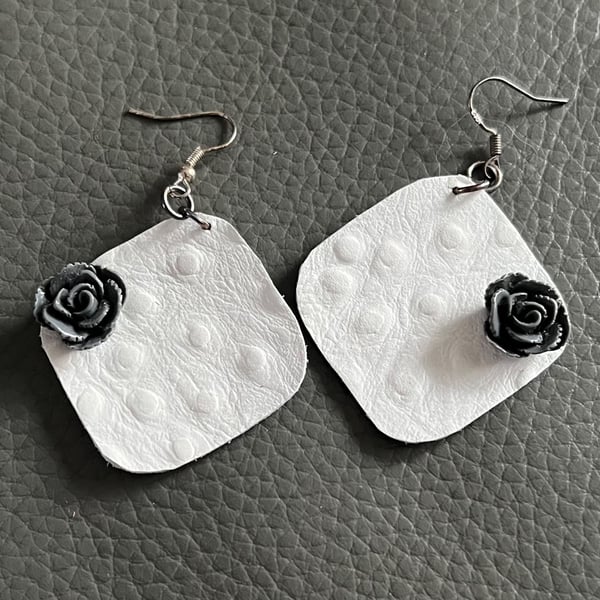 White Handcrafted Leather Earrings - Minimalist Leather Jewellery 