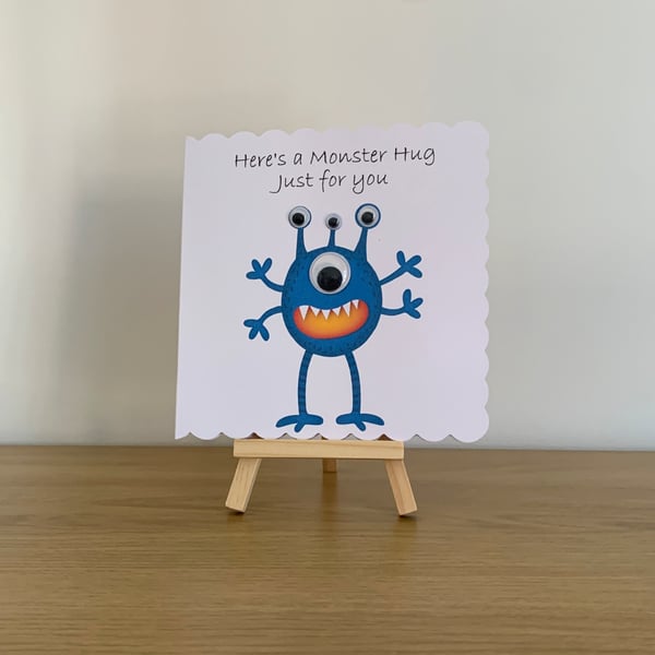 Googly Eye Monster Hug Greeting Card. Design 2