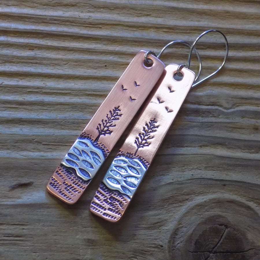 Copper and silver 'autumn' mixed metals earrings 