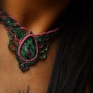 Macrame necklace with Ruby Zoisite in pink and green