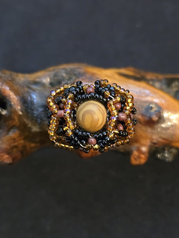 Brown Vintage Agate Adjustable Statement Ring