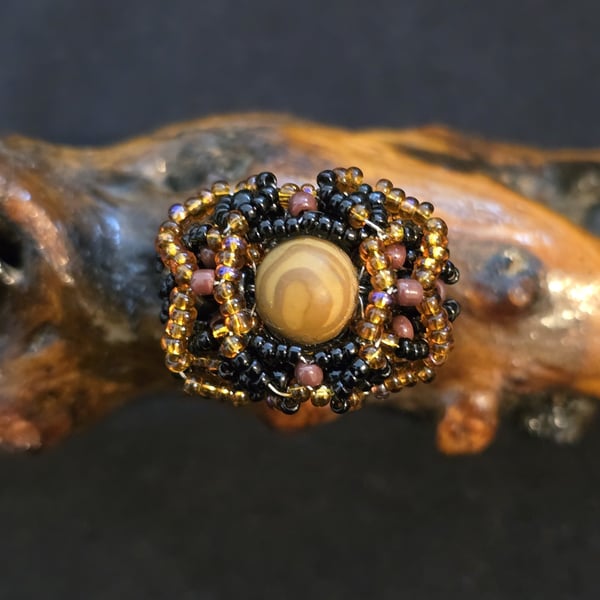 Brown Vintage Agate Adjustable Statement Ring