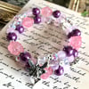 Rose Quartz Pink and Purple Beaded Fairy Heart Memory Wire Bracelet
